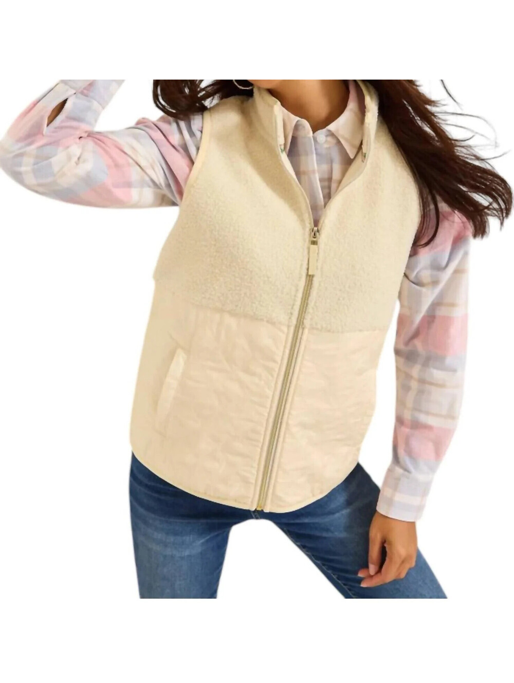 NEW Tommy Bahama Vest Women XL Cream Sherpa Fleece Quilted Zip Front Puffer NWOT